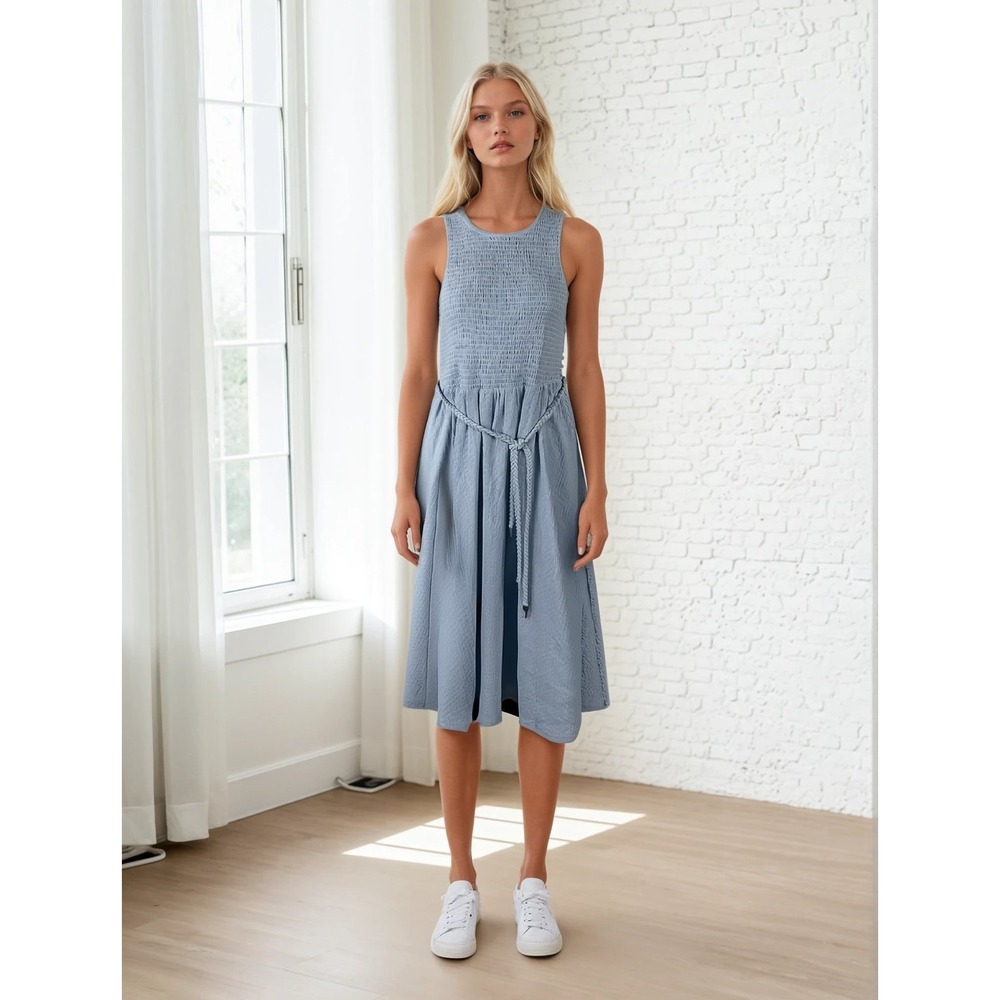 Michael‎ Kors Pastel Blue Smocked Midi Dress